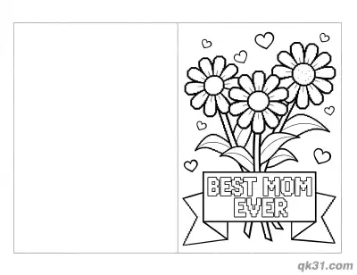 Free printable Daisies with Best Mom Ever Banner Mother's Day Card Coloring Page coloring page