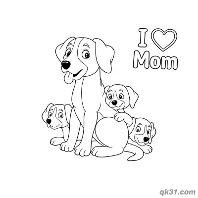 Free printable Dog Mom with Three Puppies Coloring Page - Cute Mother's Day Sheet coloring page