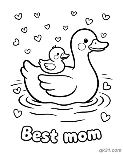Free printable Duck Mom and Duckling Swimming Best Mom Mother's Day Card Coloring Page coloring page