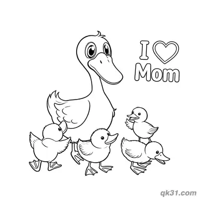 Free printable Duck Mom with Four Ducklings Coloring Page - Simple Farm Animal Page coloring page