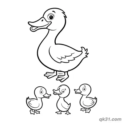 Free printable Duck Mom with Three Ducklings Coloring Page - Easy for Kindergarten coloring page