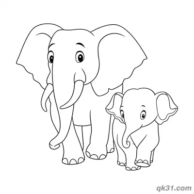Free printable Elephant Mom and Baby Coloring Page - Simple and Easy for Preschool coloring page