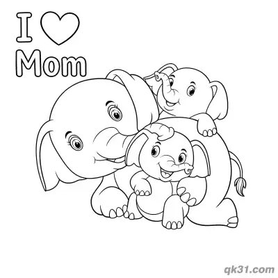 Free printable Elephant Mom with Two Calves Coloring Page - Happy Mother's Day Sheet coloring page