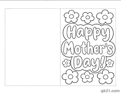 Free printable Flowers Surrounding Text Folded Mother's Day Card Coloring Page coloring page