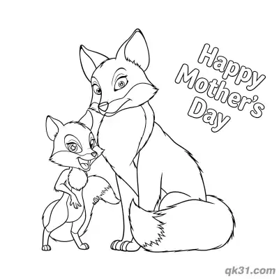 Free printable Fox Mom and Kit Coloring Page - Happy Mother's Day Printable coloring page