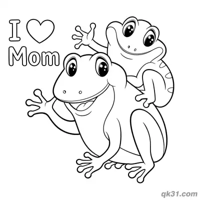 Free printable Frog Mom with Baby on Back Coloring Page - Cute Pond Animal Page coloring page