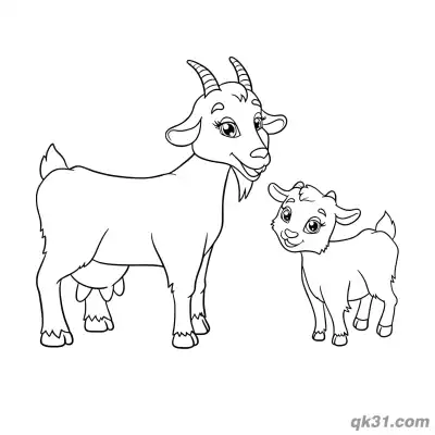 Free printable Goat Mom and Kid Coloring Page - Easy Mother's Day Farm Animal Page coloring page