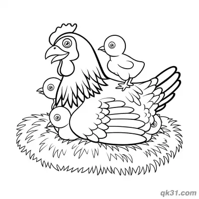 Free printable Hen Mom with Chicks in Nest Coloring Page - Cute Spring Activity coloring page