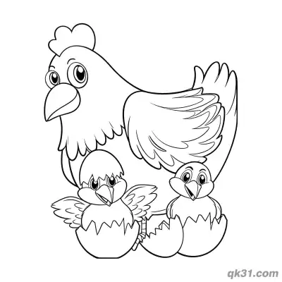 Free printable Hen Mom with Hatching Chicks Coloring Page - Simple Mother's Day Page coloring page