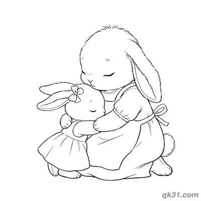 Free printable Hugging Bunny Mom and Baby Coloring Page - Cute Mother's Day Sheet coloring page