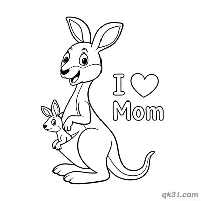 Free printable Kangaroo Mom with Joey in Pouch Coloring Page - Fun Australian Animal coloring page