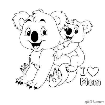 Free printable Koala Mom with Baby on Back Coloring Page - Cute Mother's Day Page coloring page
