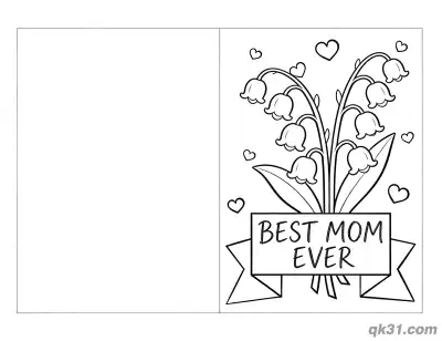 Free printable Lily of the Valley with Best Mom Ever Banner Folded Mother's Day Card Coloring Page coloring page