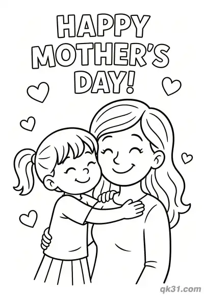 Free printable Mother and Daughter Hugging Mother's Day Card Coloring Page coloring page
