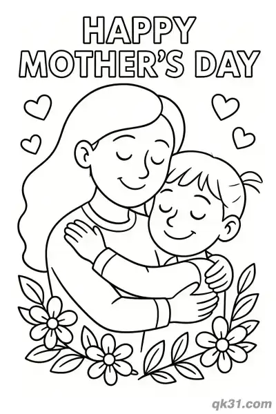Free printable Mother and Son Hugging Mother's Day Card Coloring Page coloring page