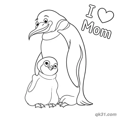 Free printable Penguin Mom and Chick Coloring Page - Happy Mother's Day Printable coloring page
