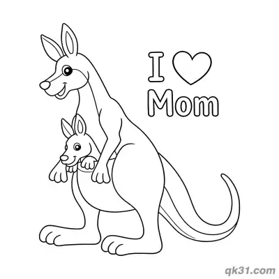 Free printable Pointed Ears Kangaroo Mom Coloring Page - Simple Mother's Day Sheet coloring page