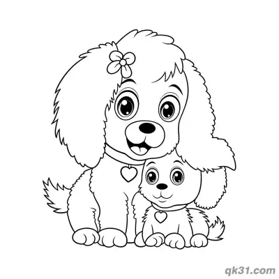 Free printable Poodle Mom and Puppy Coloring Page - I Love Mom Happy Mother's Day coloring page