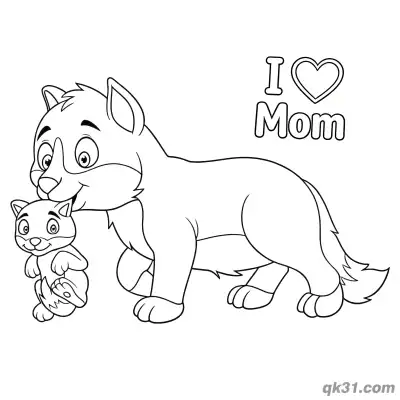 Free printable Red Panda Mom and Baby I Love Mom Coloring Page - Adorable Page coloring page
