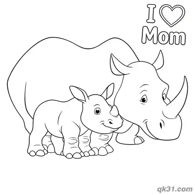 Free printable Rhino Mom and Baby Calf I Love Mom Coloring Page - Simple Safari Page coloring page