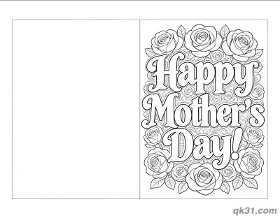 Free printable Roses Surrounding Text Folded Mother's Day Card Coloring Page coloring page