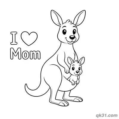 Free printable Round Head Kangaroo Mom Coloring Page - Easy Mother's Day Activity coloring page