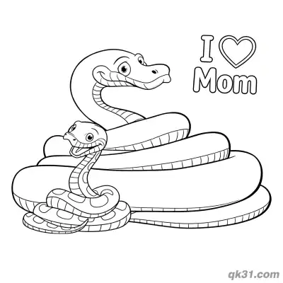 Free printable Snake Mom and Baby I Love Mom Coloring Page - Simple Reptile Page coloring page