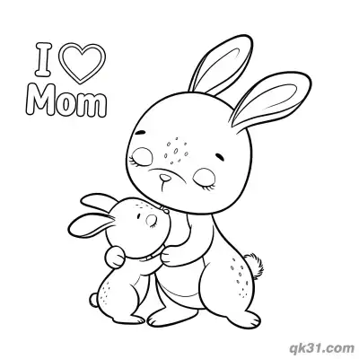 Free printable Snuggling Bunny Mom and Baby Coloring Page - I Love Mom Activity coloring page