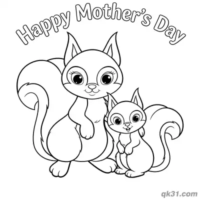 Free printable Squirrel Mom and Baby I Love Mom Coloring Page - Cute Forest Animal coloring page