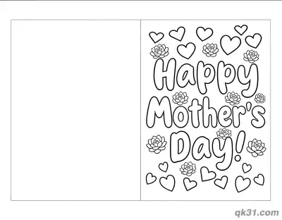 Free printable Succulents and Hearts Text Folded Mother's Day Card Coloring Page coloring page