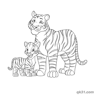 Free printable Tiger Mom and Cub Coloring Page - Simple Wild Animal Mother's Day Page coloring page