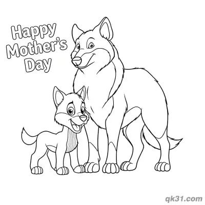 Free printable Wolf Mom and Pup Coloring Page - Cute Forest Animal Mother's Day Sheet coloring page