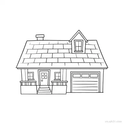 Free printable American House with Garage  Coloring Page - Free PDF Printable House Coloring Sheets coloring page