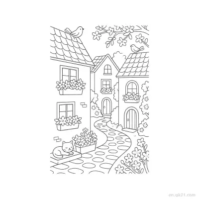 Free printable Blossom Lane Villas  Coloring Page - Free PDF Printable House Coloring Sheets coloring page