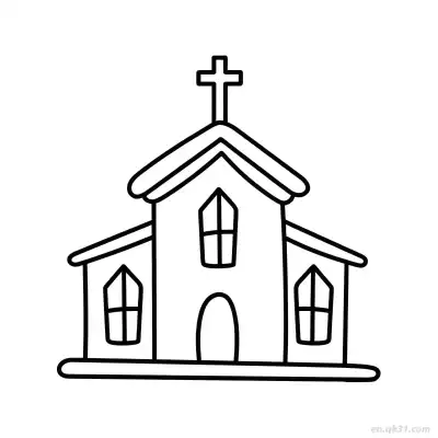 Free printable Church with Cross Steeple  Coloring Page - Free PDF Printable House Coloring Sheets coloring page