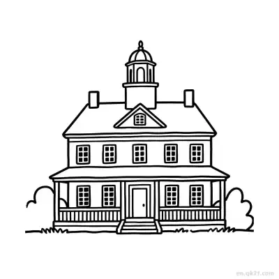 Free printable Colonial House with Cupola  Coloring Page - Free PDF Printable House Coloring Sheets coloring page