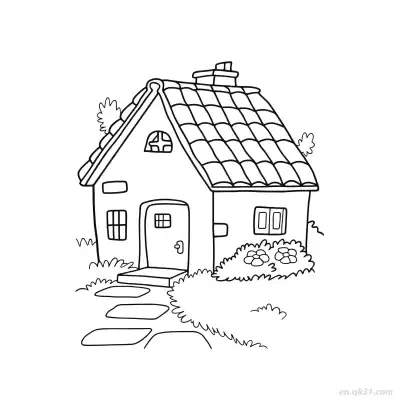 Free printable Countryside Home with Red Roof  Coloring Page - Free PDF Printable House Coloring Sheets coloring page