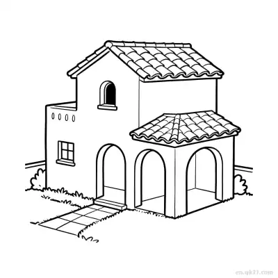 Free printable Double Decker Building 8 Coloring Page - Free PDF Printable House Coloring Sheets coloring page
