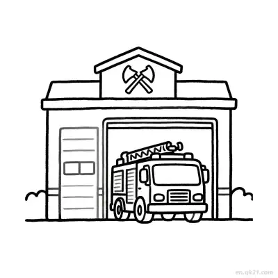Free printable Fire Truck House  Coloring Page - Free PDF Printable House Coloring Sheets coloring page