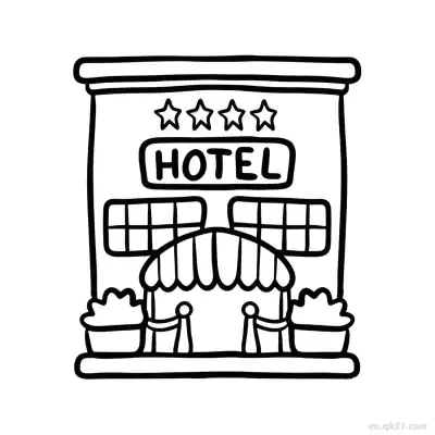 Free printable Four-star Hotel Building  Coloring Page - Free PDF Printable House Coloring Sheets coloring page
