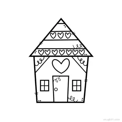 Free printable Heart Patterned Red Roof House  Coloring Page - Free PDF Printable House Coloring Sheets coloring page