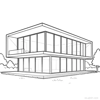 Free printable Modern Glass House  Coloring Page - Free PDF Printable House Coloring Sheets coloring page