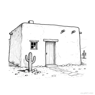 Free printable Pueblo Style Adobe House  Coloring Page - Free PDF Printable House Coloring Sheets coloring page