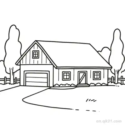 Free printable Rural House with Garage  Coloring Page - Free PDF Printable House Coloring Sheets coloring page