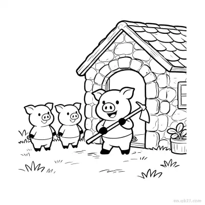 Free printable Three Little Pigs Rice Brick House  Coloring Page - Free PDF Printable House Coloring Sheets coloring page