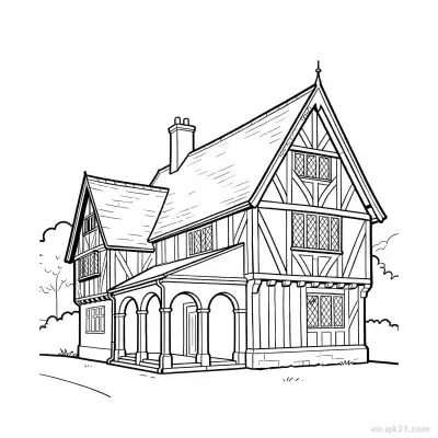 Free printable Tudor Style House  Coloring Page - Free PDF Printable House Coloring Sheets coloring page