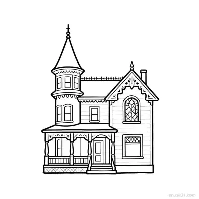 Free printable Victorian House with Tower  Coloring Page - Free PDF Printable House Coloring Sheets coloring page