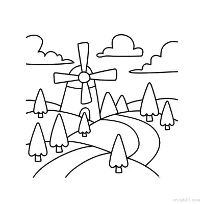 Free printable Windmill House 2 Coloring Page - Free PDF Printable House Coloring Sheets coloring page
