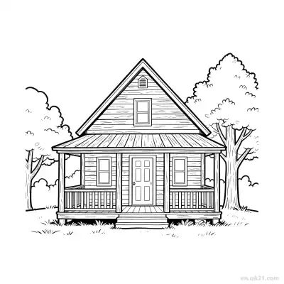 Free printable Wooden Cabin in the Woods  Coloring Page - Free PDF Printable House Coloring Sheets coloring page