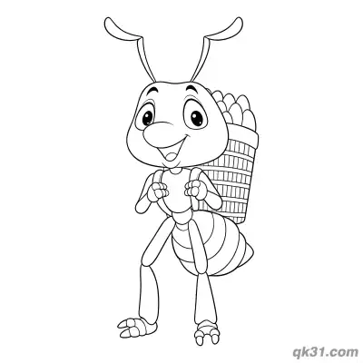 Ant Carrying Bamboo Basket Coloring Page